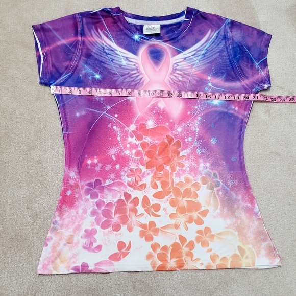 Breasr Cancer Site Women's Silky T-shirt Floral Wings Ribbon Size Large - Picture 8 of 10